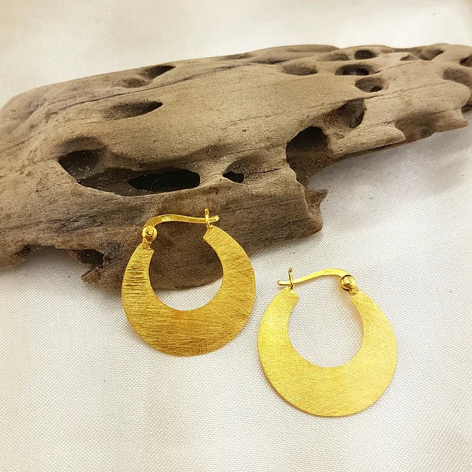 Brushed gold plated flat disc earrings