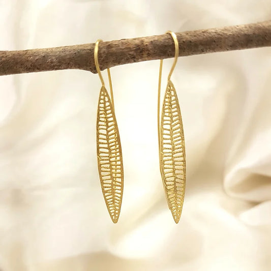 Gold veined leaf earrings