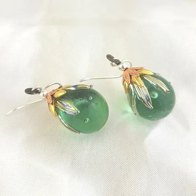 Pale emerald glass orb earrings