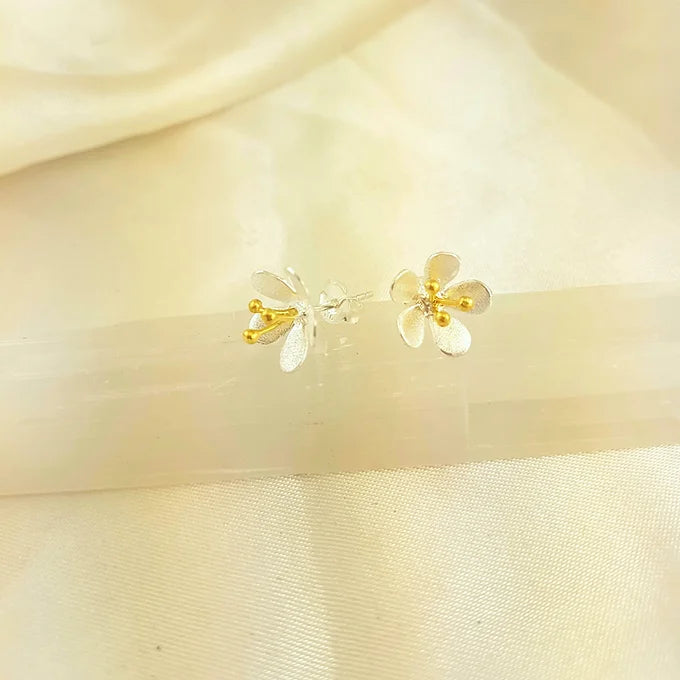 Gold & sterling silver flower studs