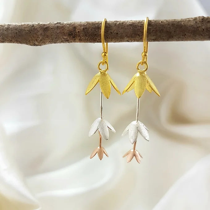 Gold, rose gold & sterling silver tiered blossom earrings