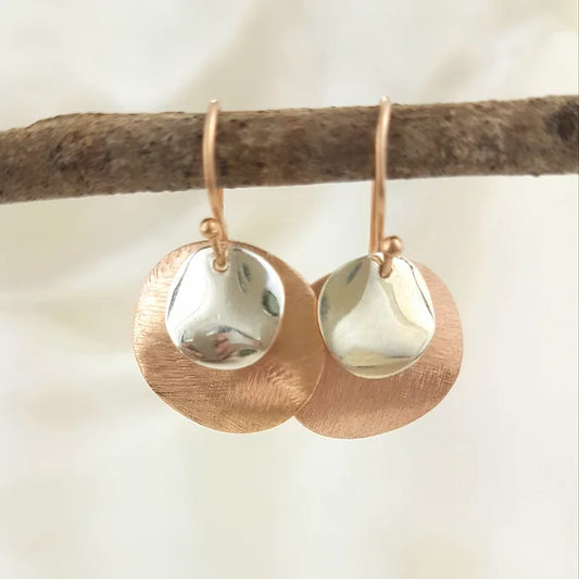 Rose gold & sterling silver discs earrings