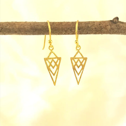 Gold tribal triangle earrings