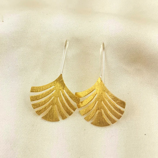 Brushed gold palm frond earrings