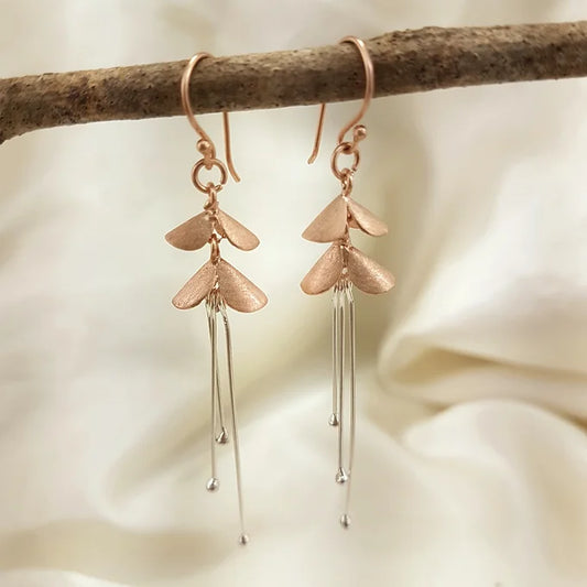 Rose gold & sterling silver double petal earrings
