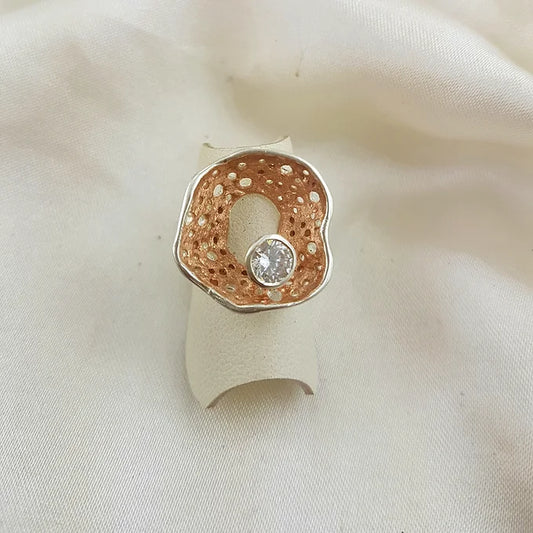 Rose gold, sterling silver & diamond sparkle ring