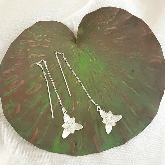 Sterling silver orchid threader earrings