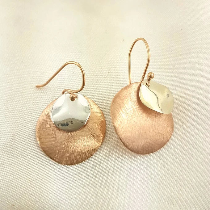 Rose gold & sterling silver discs earrings