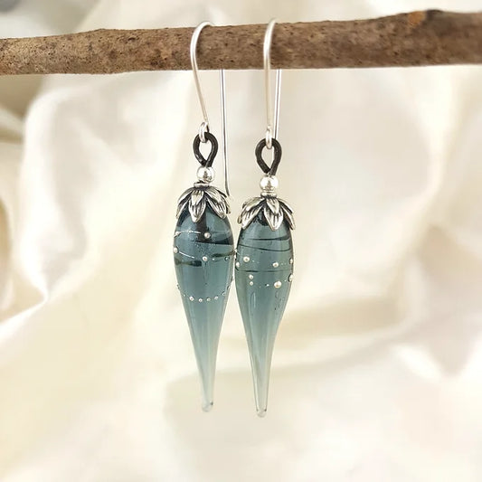 Steel blue Glass drop earrings