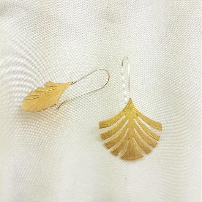 Brushed gold palm frond earrings
