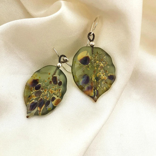 Glass autumn leaf earrings