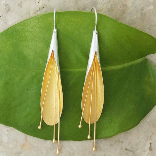 Long Contemporary Flower Earrings