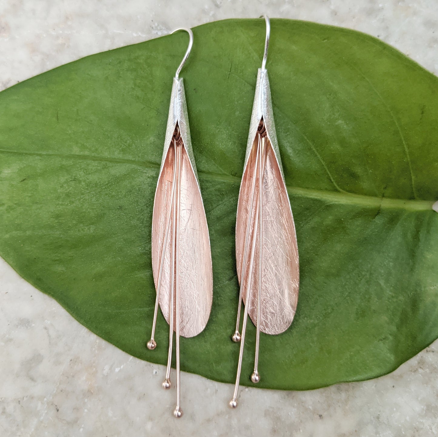 Long Contemporary Flower Earrings