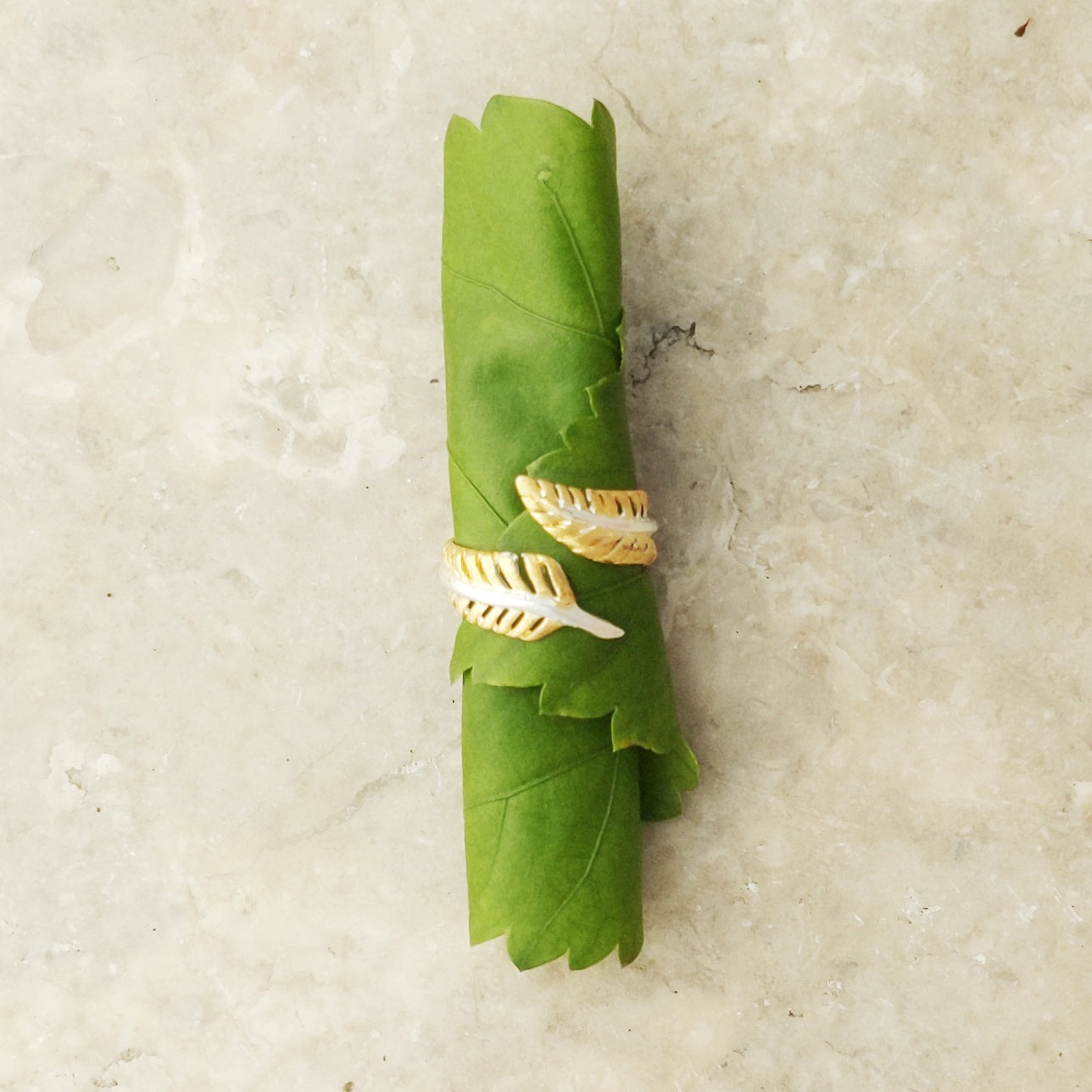 Gold and Silver Adjustable Leaf Ring